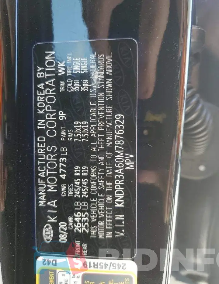 KNDPR3A60M7876329 Photo# 13