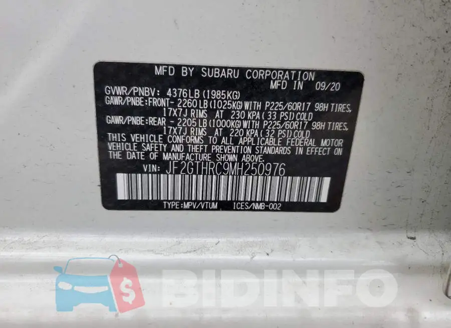 JF2GTHRC9MH250976 Photo# 13