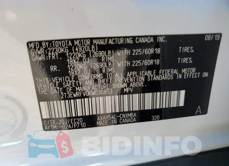 2T3EWRFV0KW030853 Photo# 13