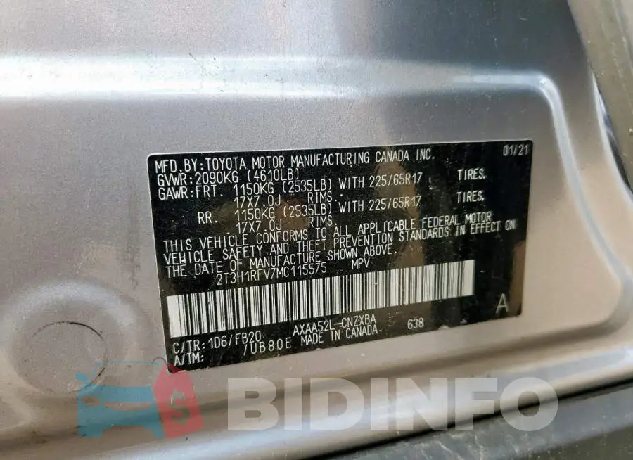 2T3H1RFV7MC115575 Photo# 13