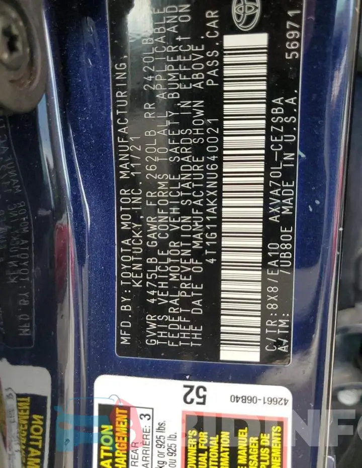 4T1G11AKXNU640021 Photo# 12