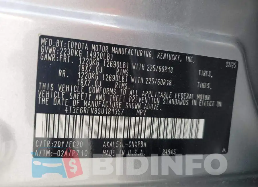 4T3E6RFV8SU181357 Photo# 13
