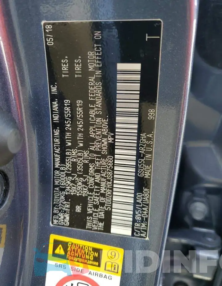 5TDDZRFHXJS875660 Photo# 14