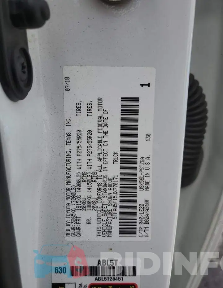 5TFAW5F15JX770171 Photo# 13