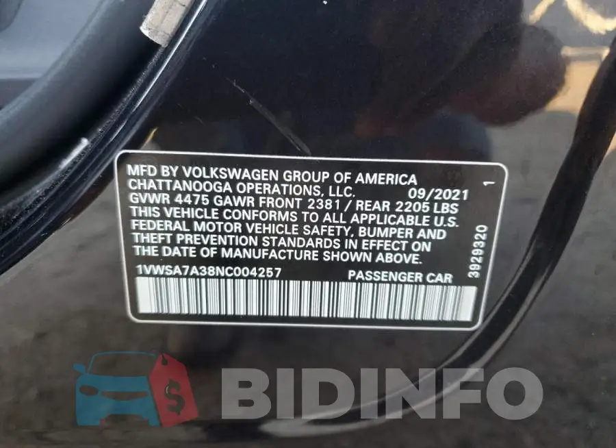 1VWSA7A38NC004257 Photo# 13