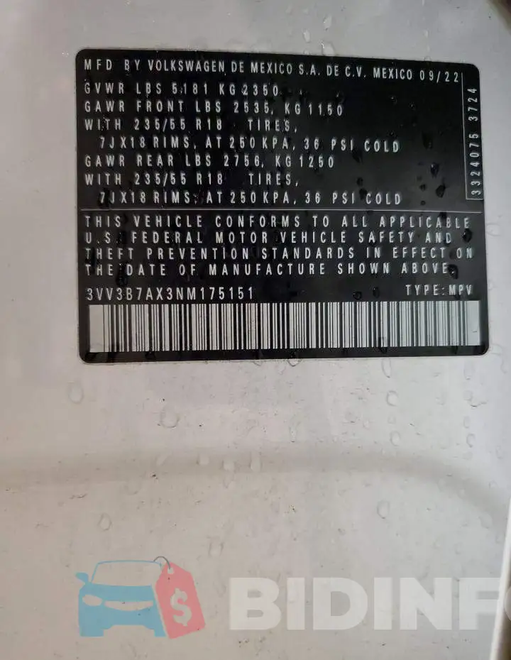 3VV3B7AX3NM175151 Photo# 13
