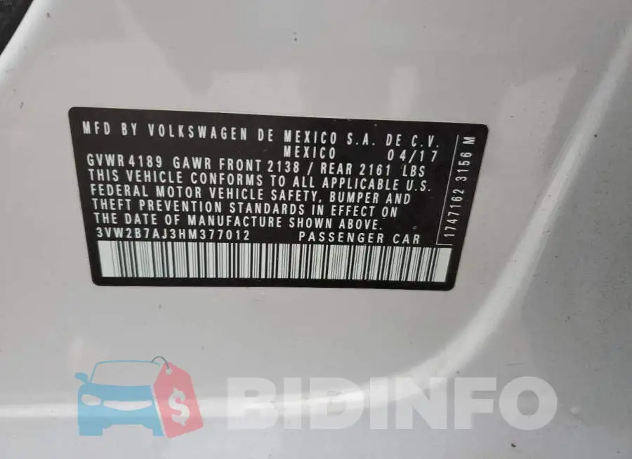 3VW2B7AJ3HM377012 Photo# 13