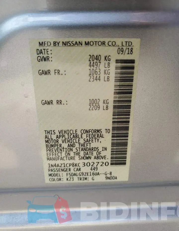 1N4AZ1CP8KC302720 Photo# 13