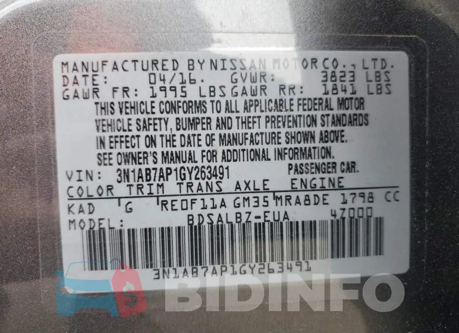 3N1AB7AP1GY263491 Photo# 13