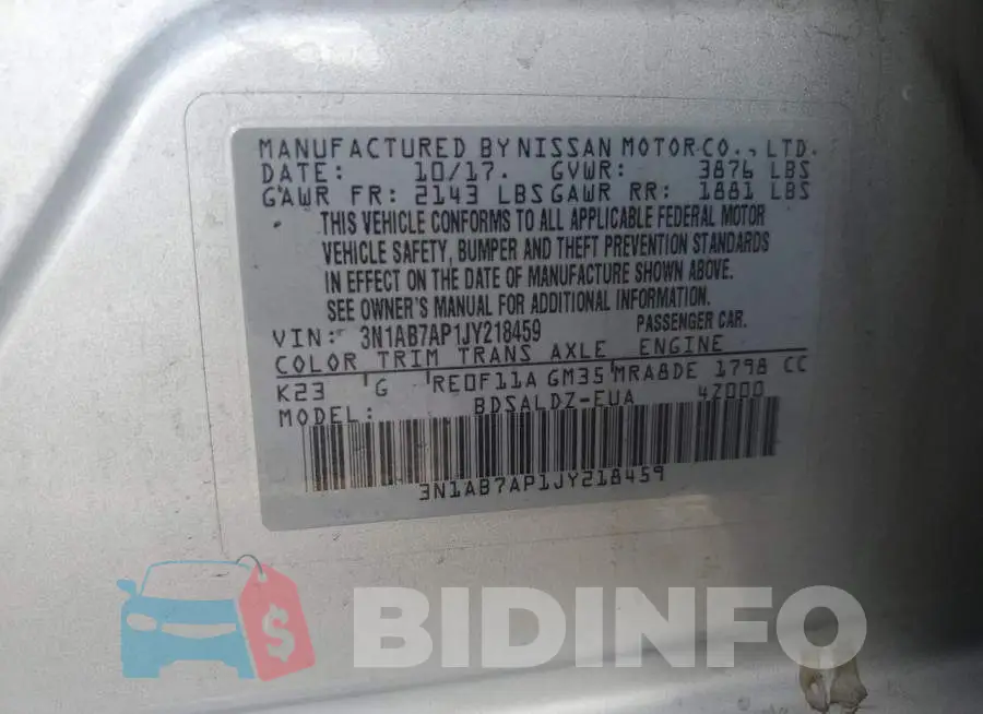 3N1AB7AP1JY218459 Photo# 12