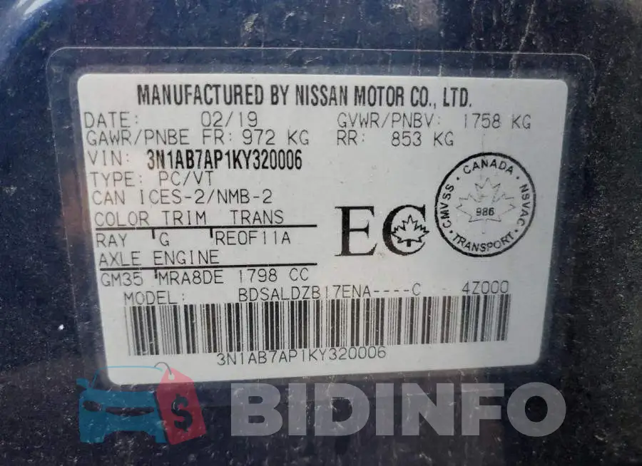 3N1AB7AP1KY320006 Photo# 13