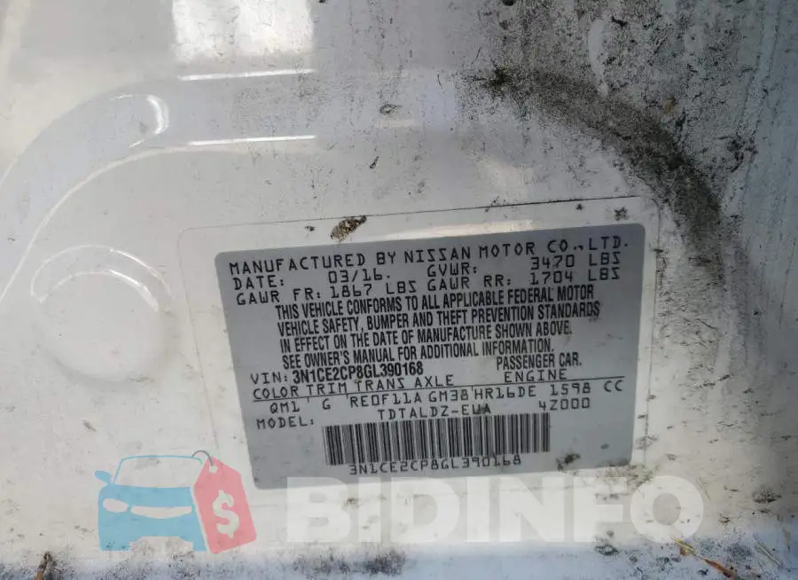 3N1CE2CP8GL390168 Photo# 12
