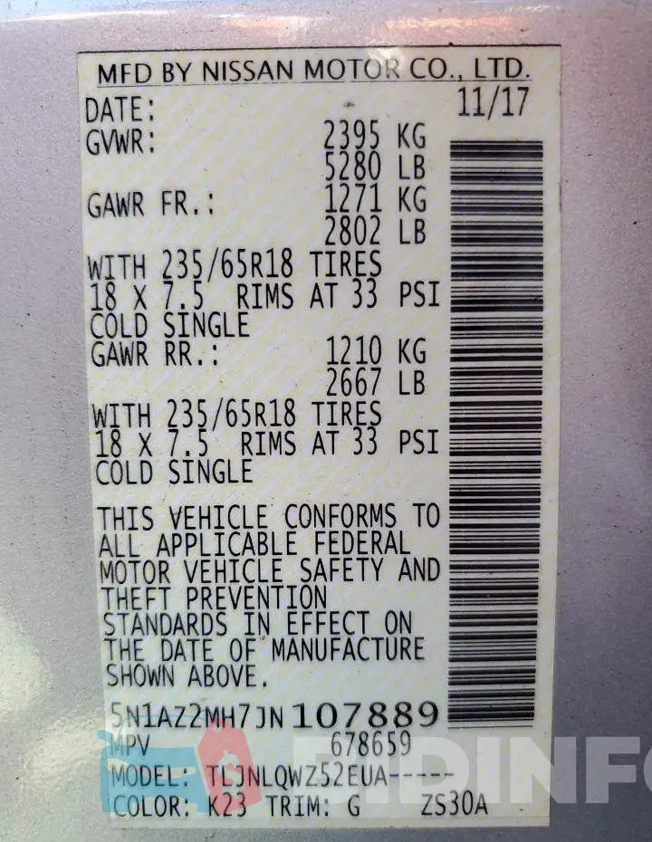 5N1AZ2MH7JN107889 Photo# 13