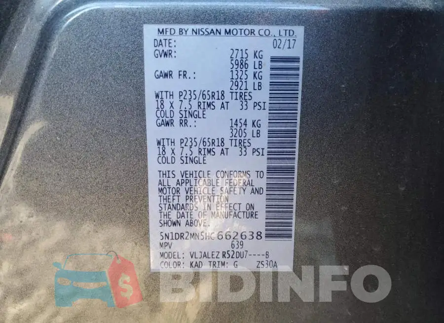 5N1DR2MN5HC662638 Photo# 13