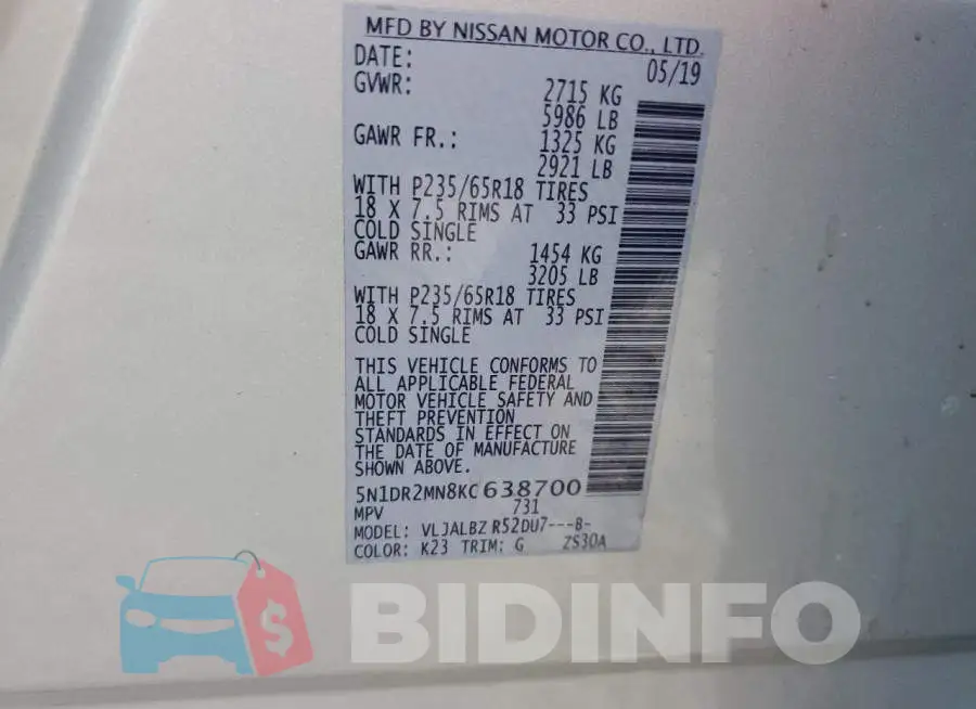 5N1DR2MN8KC638700 Photo# 13