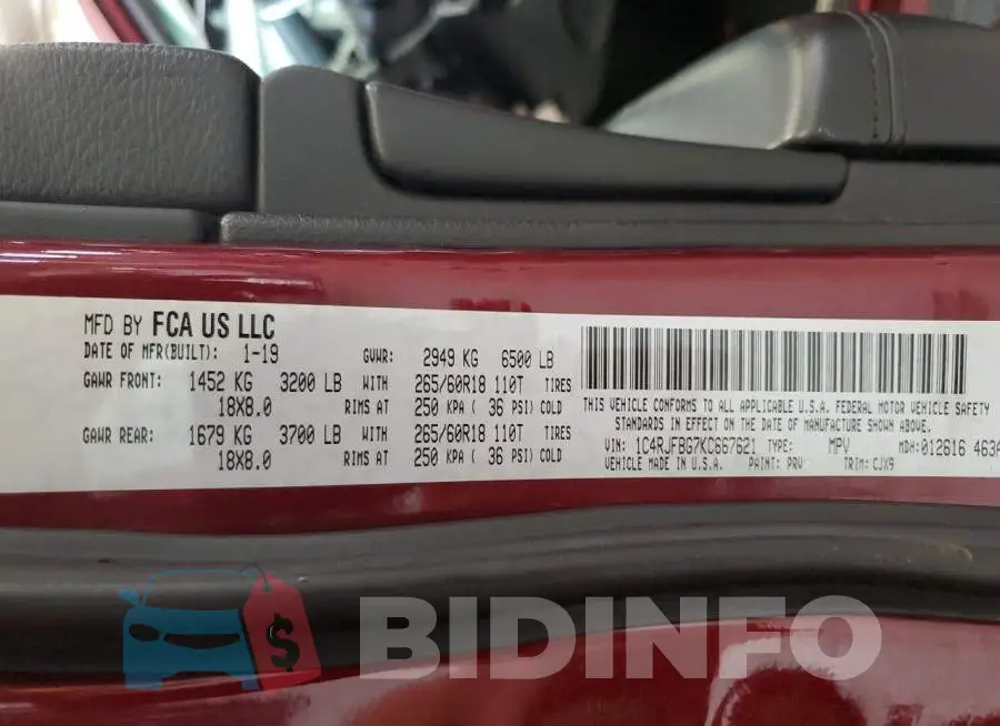 1C4RJFBG7KC667621 Photo# 14