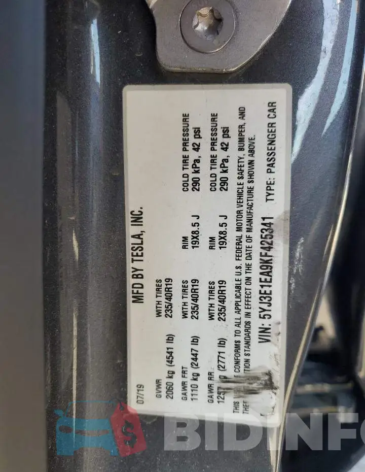 5YJ3E1EA9KF425341 Photo# 12