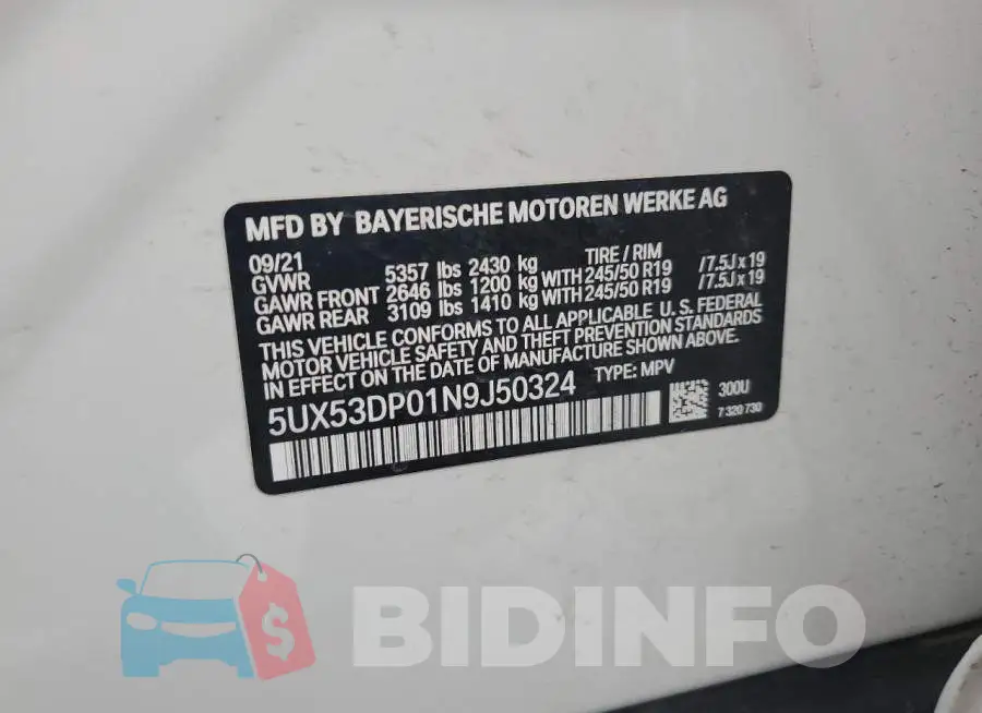 5UX53DP01N9J50324 Photo# 14