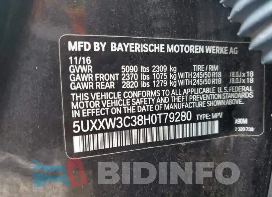 5UXXW3C38H0T79280 Photo# 13