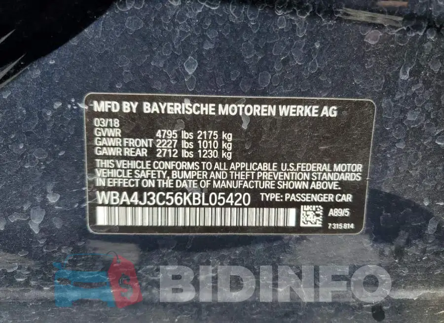 WBA4J3C56KBL05420 Photo# 12