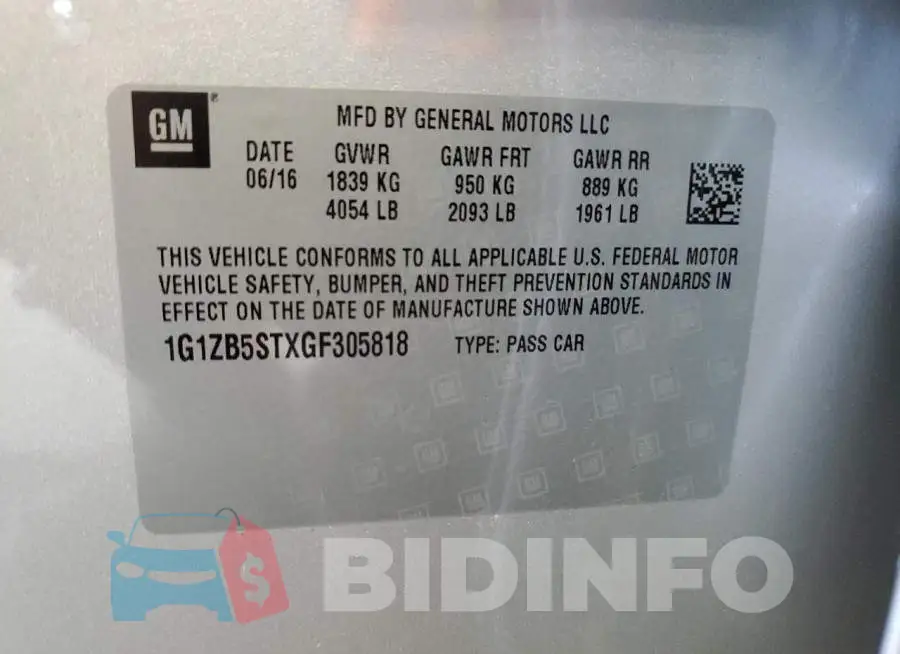 1G1ZB5STXGF305818 Photo# 13