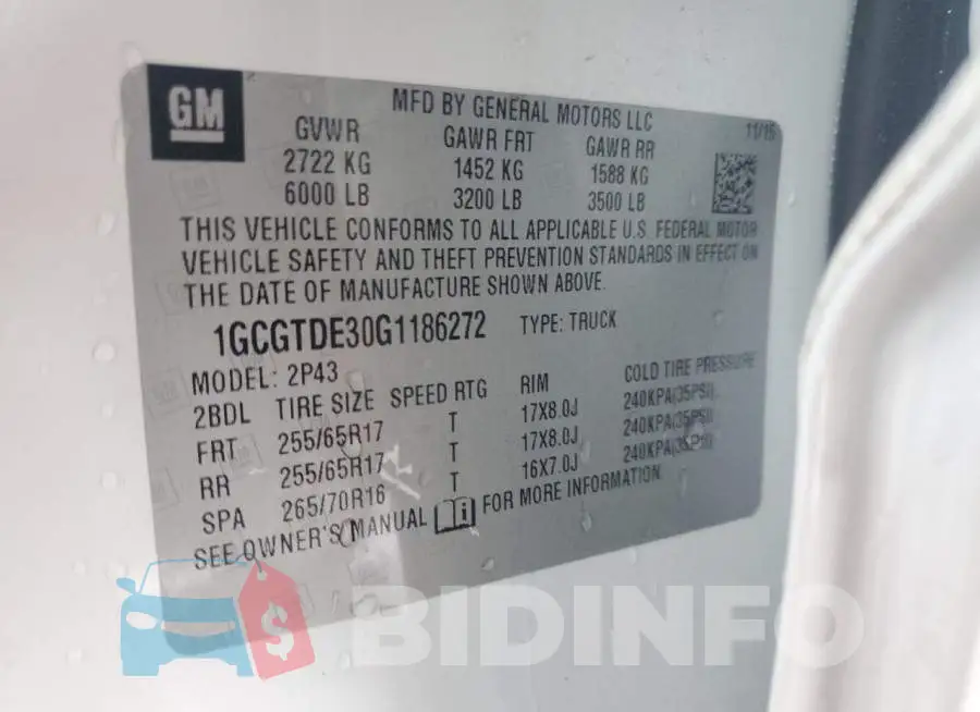 1GCGTDE30G1186272 Photo# 12