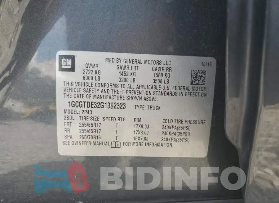 1GCGTDE32G1392323 Photo# 12