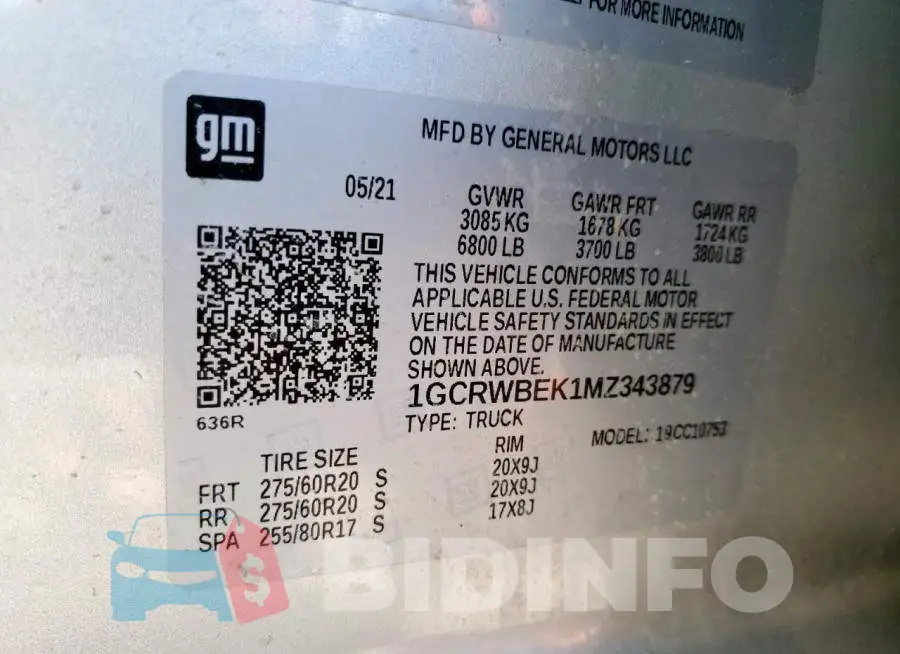 1GCRWBEK1MZ343879 Photo# 12