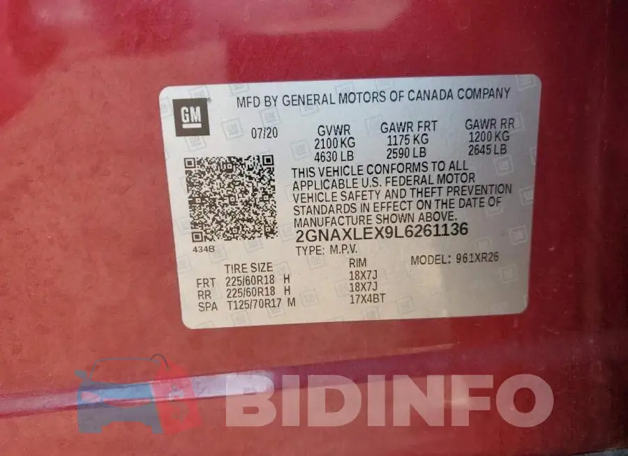 2GNAXLEX9L6261136 Photo# 13