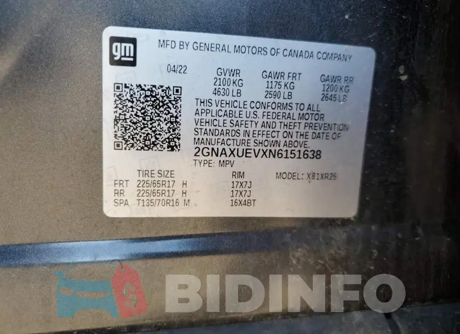 2GNAXUEVXN6151638 Photo# 14