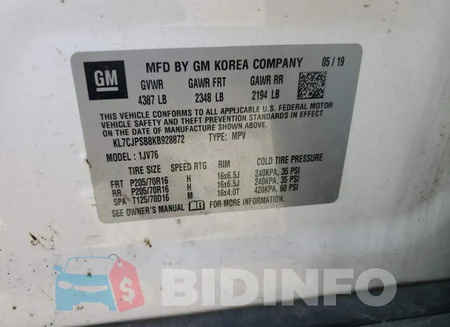 KL7CJPSB8KB928872 Photo# 13