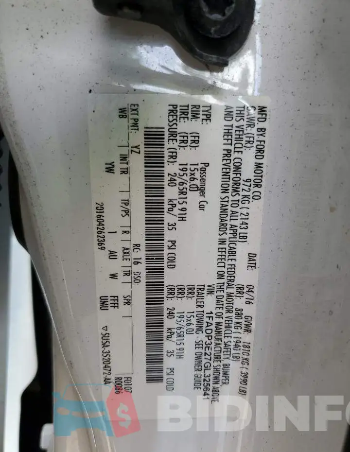 1FADP3E27GL325641 Photo# 12