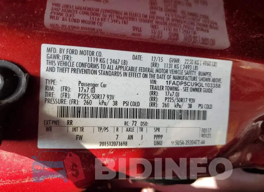 1FADP5CU9GL103358 Photo# 12