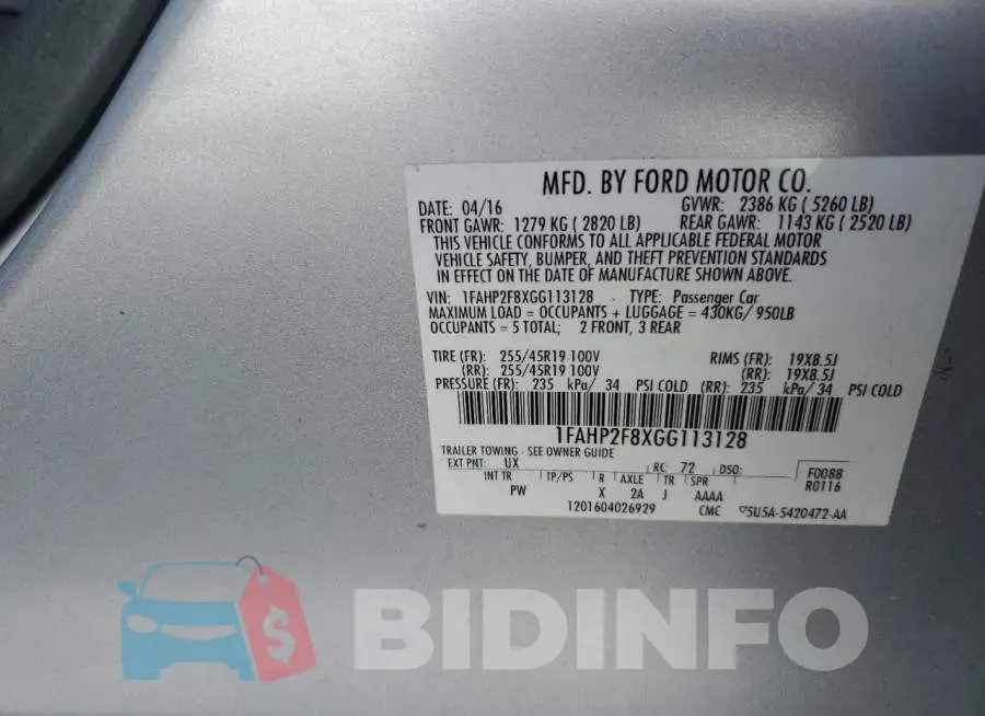 1FAHP2F8XGG113128 Photo# 12