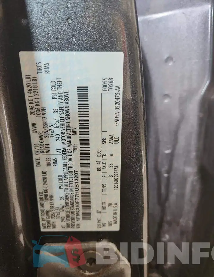 1FMCU0F77HUB13207 Photo# 13