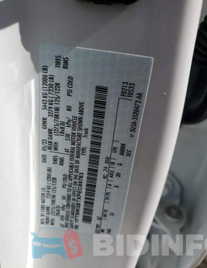 1FT8W3BTXPEC89783 Photo# 13