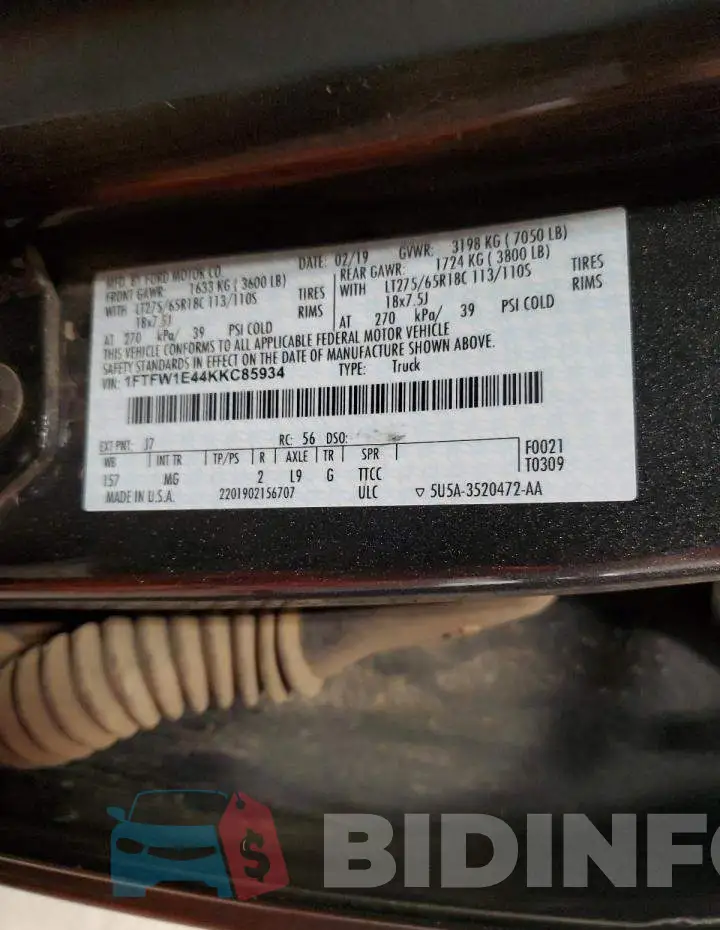 1FTFW1E44KKC85934 Photo# 13