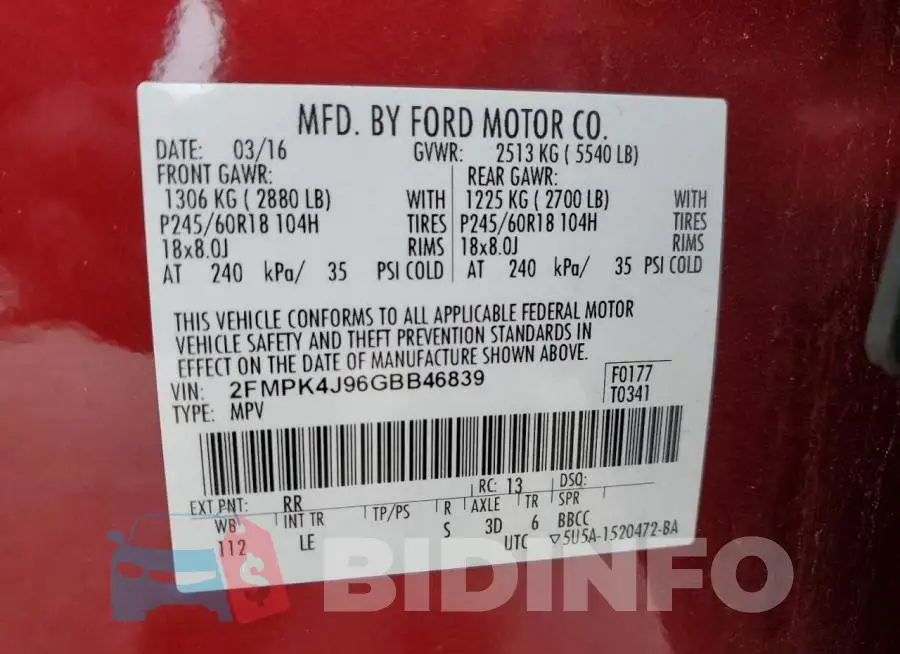2FMPK4J96GBB46839 Photo# 13