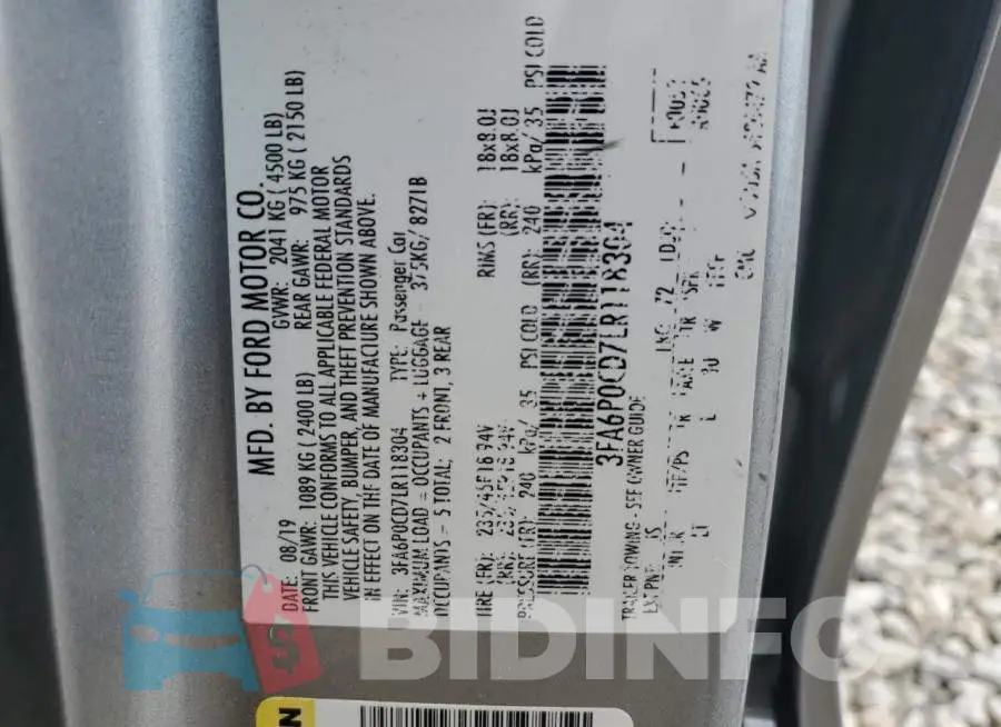 3FA6P0CD7LR118304 Photo# 12