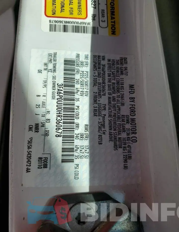 3FA6P0UU0HR360678 Photo# 12