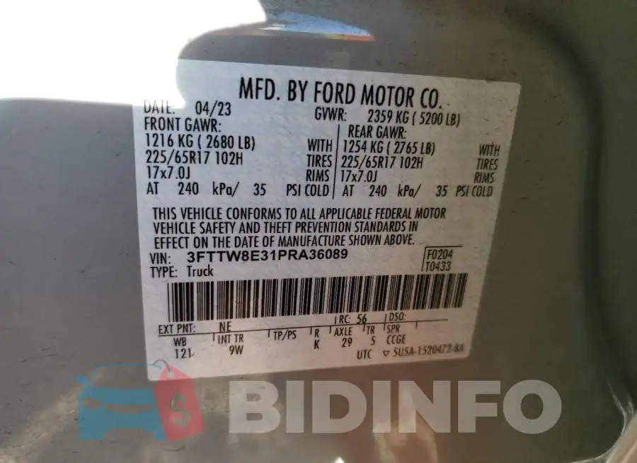 3FTTW8E31PRA36089 Photo# 12