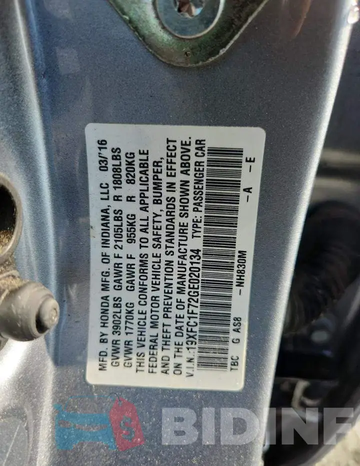19XFC1F72GE020134 Photo# 12