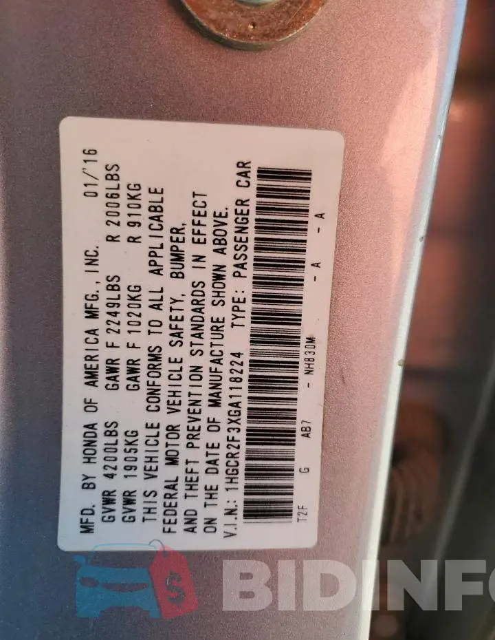 1HGCR2F3XGA118224 Photo# 13