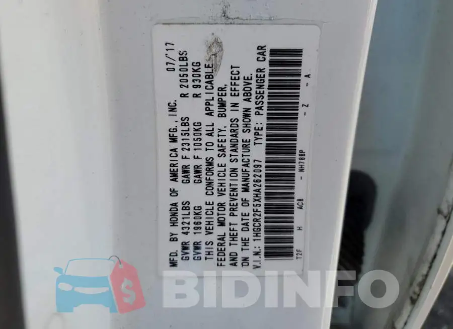 1HGCR2F5XHA262097 Photo# 12