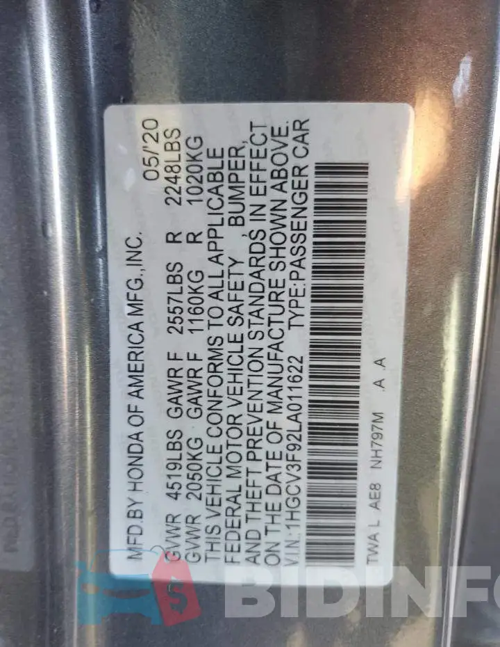 1HGCV3F92LA011622 Photo# 12