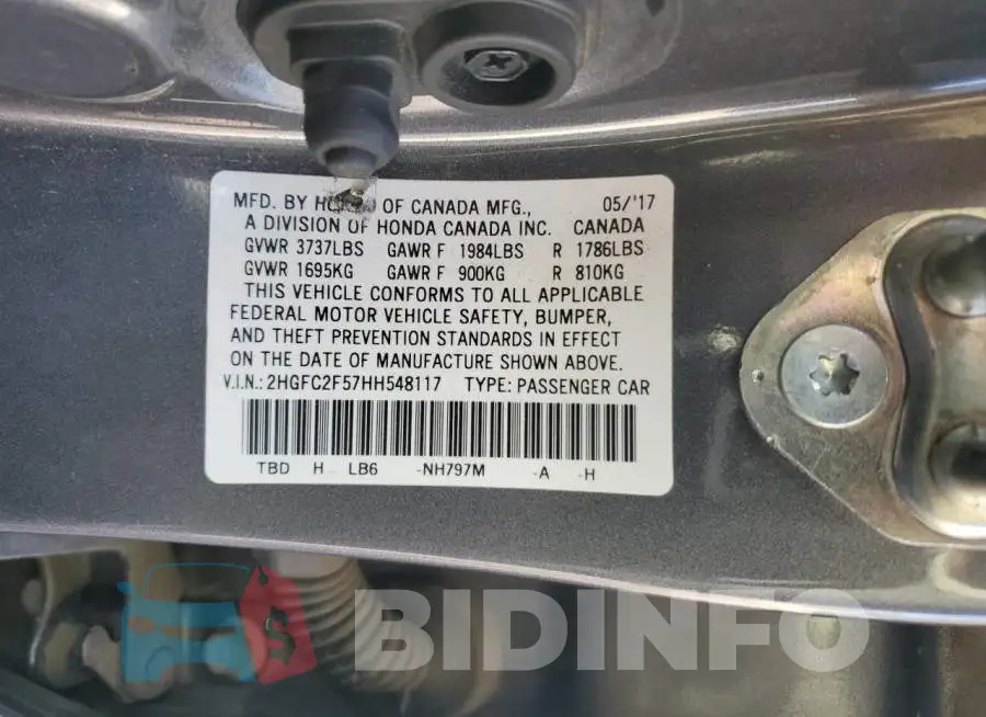 2HGFC2F57HH548117 Photo# 12