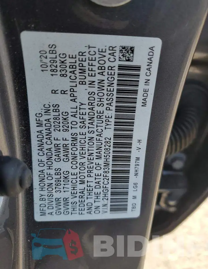 2HGFC2F83MH508282 Photo# 12
