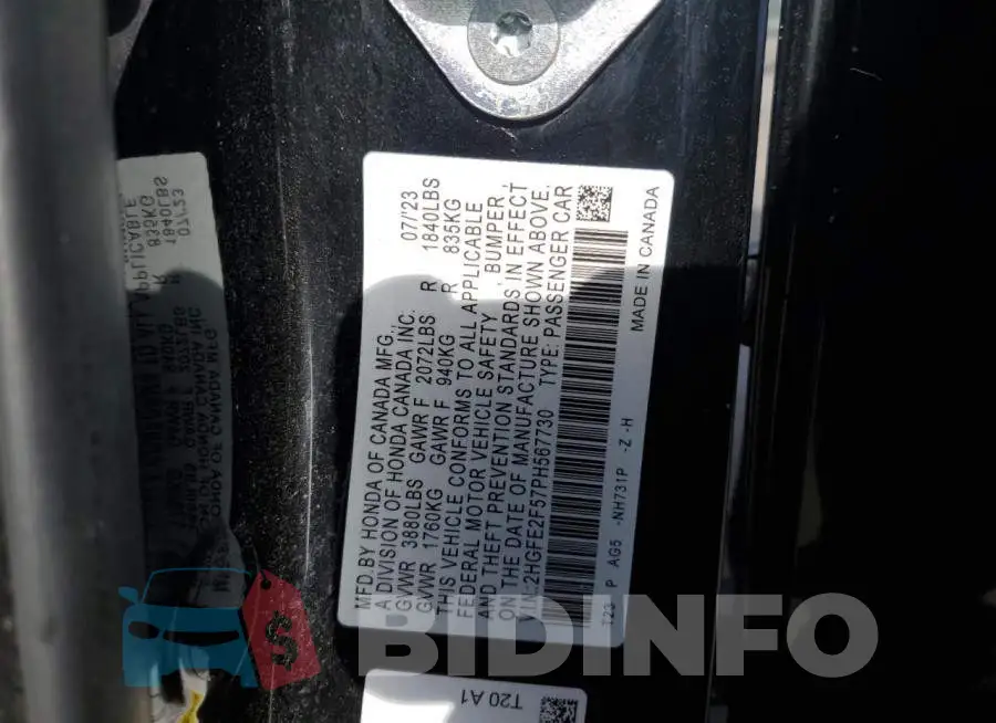 2HGFE2F57PH567730 Photo# 12