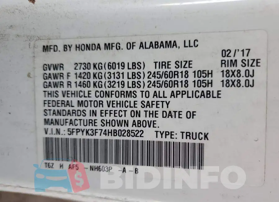 5FPYK3F74HB028522 Photo# 12