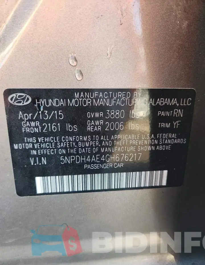 5NPDH4AE4GH676217 Photo# 13